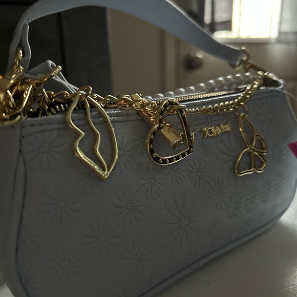 Betsey Johnson Blue Embossed 2 Way Carry Bag - with Gold Accents/ Pearls 
NWT - Picture 6 of 6